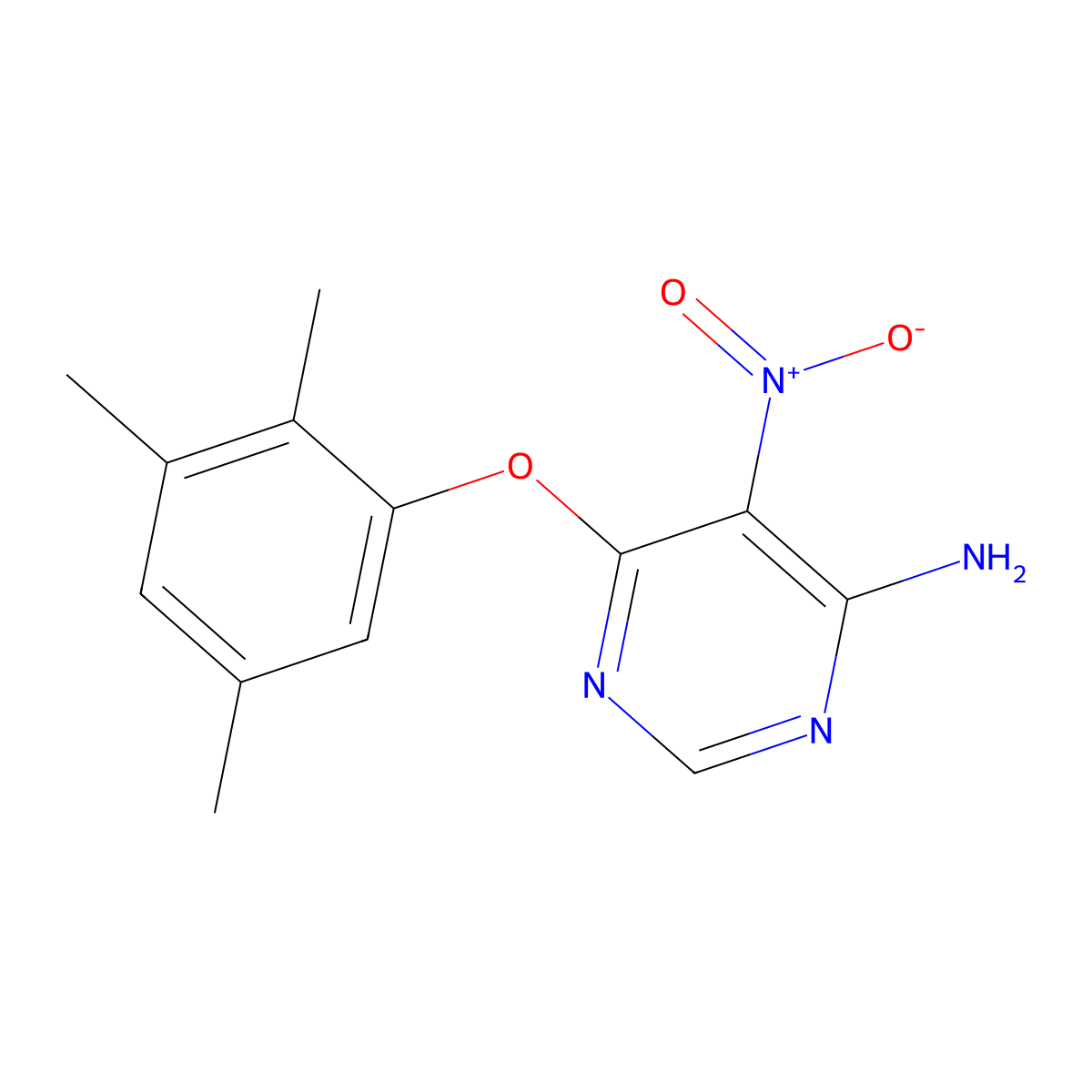 5-Nitro-6-(2,3,5-trimethylphenoxy)pyrimidin-4-amine molecular structure, CAS 497063-54-4
