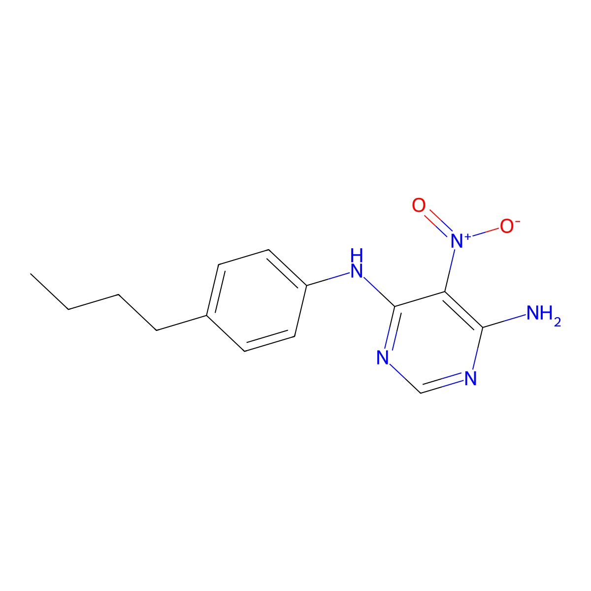 N4-(4-butylphenyl)-5-nitropyrimidine-4,6-diamine molecular structure, CAS 497063-60-2