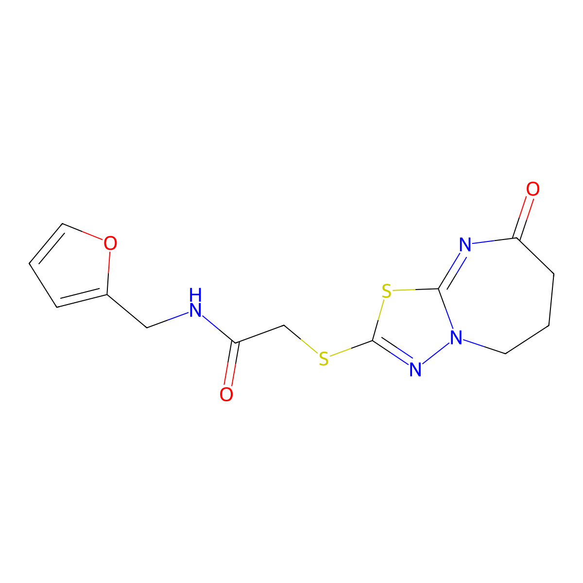 N-(furan-2-ylmethyl)-2-((8-oxo-5,6,7,8-tetrahydro-[1,3,4]thiadiazolo[3,2-a][1,3]diazepin-2-yl)thio)acetamide molecular structure, CAS 497063-75-9