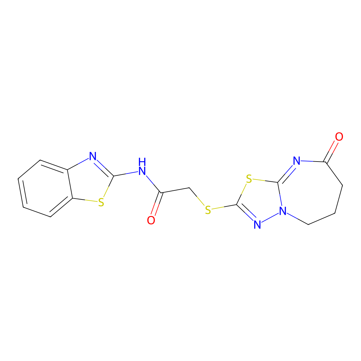 N-(benzo[d]thiazol-2-yl)-2-((8-oxo-5,6,7,8-tetrahydro-[1,3,4]thiadiazolo[3,2-a][1,3]diazepin-2-yl)thio)acetamide molecular structure, CAS 497063-76-0