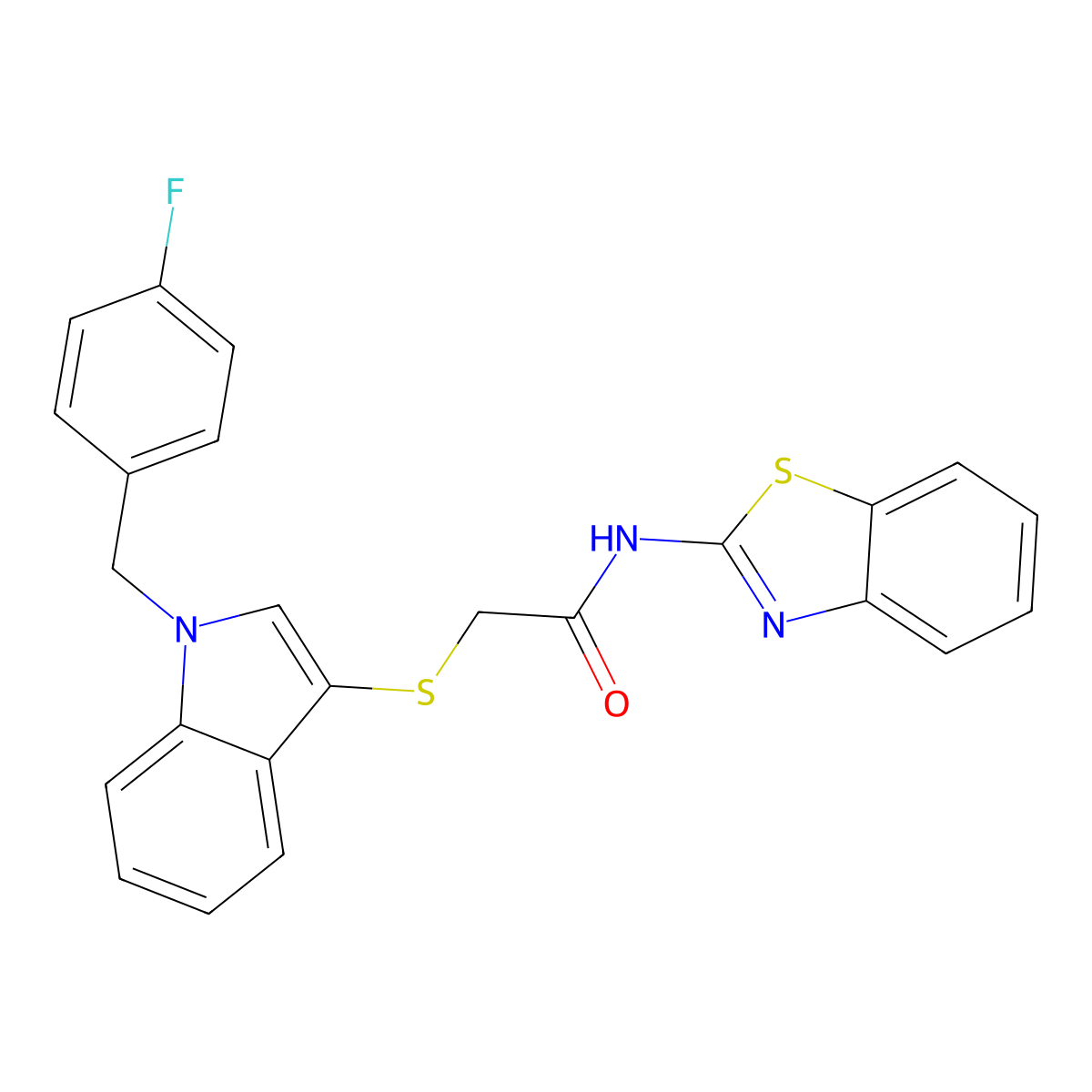 N-(1,3-benzothiazol-2-yl)-2-[1-[(4-fluorophenyl)methyl]indol-3-yl]sulfanylacetamide molecular structure, CAS 497064-09-2