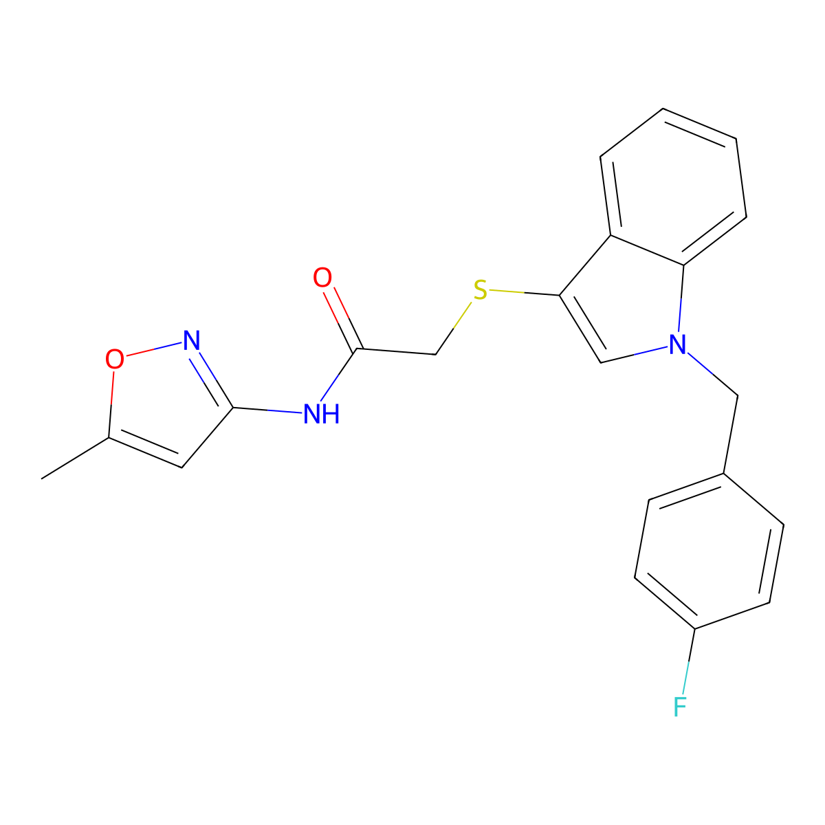 2-((1-(4-fluorobenzyl)-1H-indol-3-yl)thio)-N-(5-methylisoxazol-3-yl)acetamide molecular structure, CAS 497064-10-5