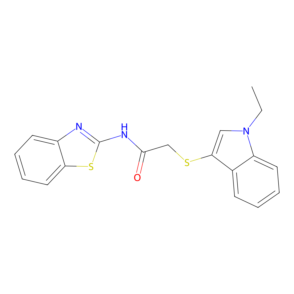 N-(1,3-benzothiazol-2-yl)-2-(1-ethylindol-3-yl)sulfanylacetamide molecular structure, CAS 497064-29-6