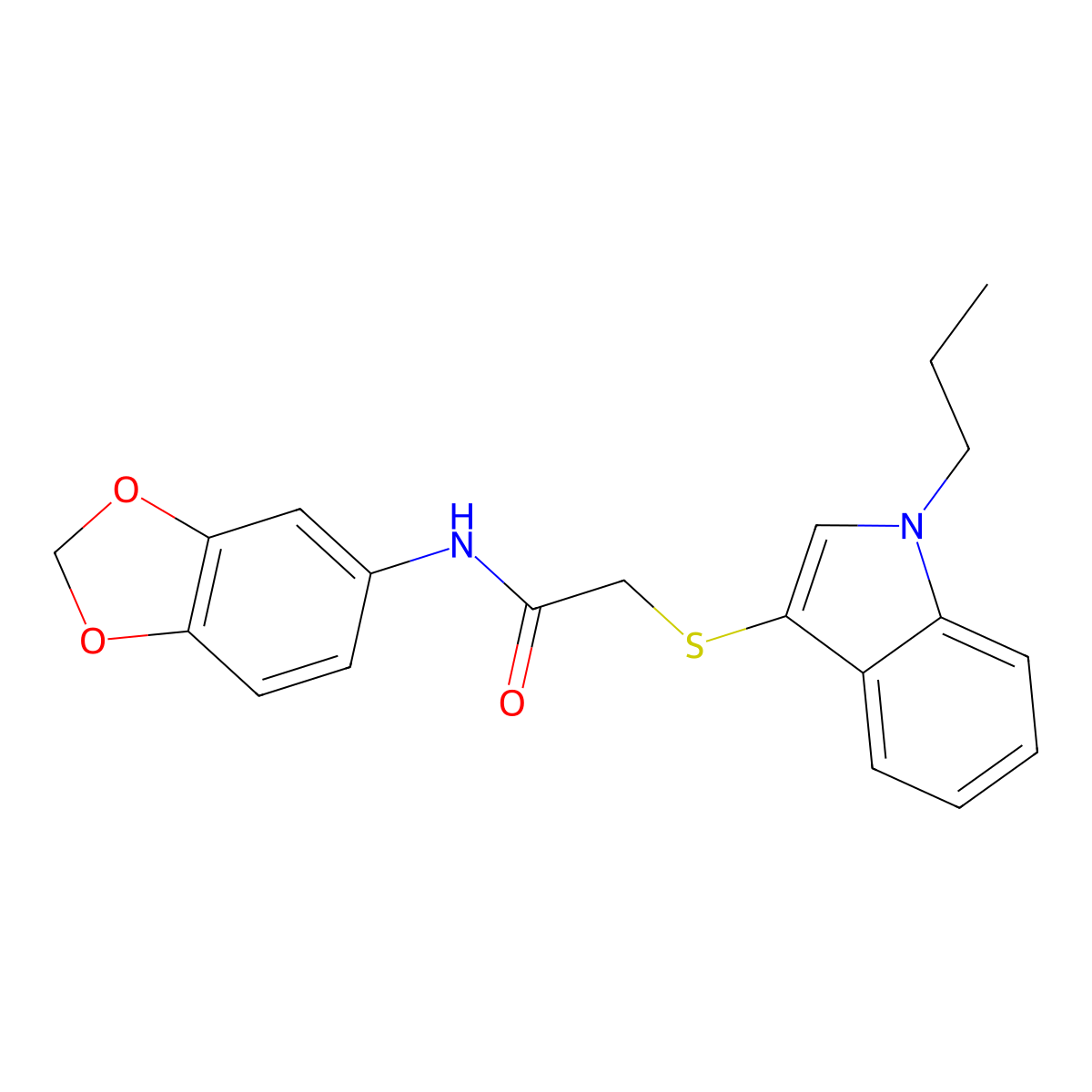 N-(1,3-benzodioxol-5-yl)-2-(1-propylindol-3-yl)sulfanylacetamide molecular structure, CAS 497064-30-9