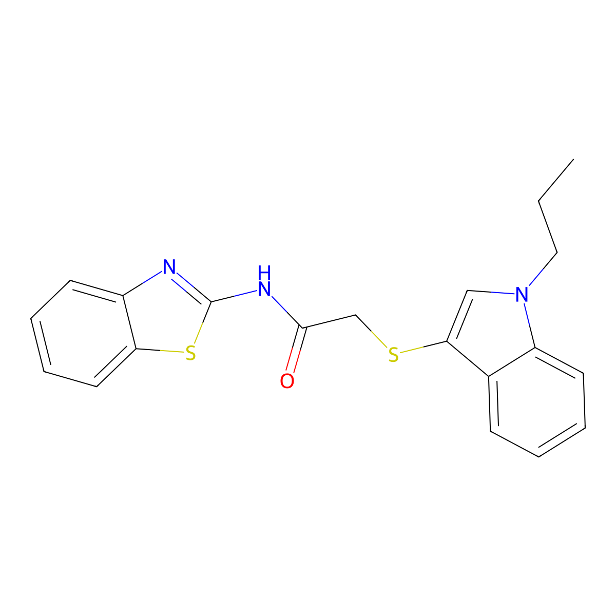 N-(benzo[d]thiazol-2-yl)-2-((1-propyl-1H-indol-3-yl)thio)acetamide molecular structure, CAS 497064-31-0