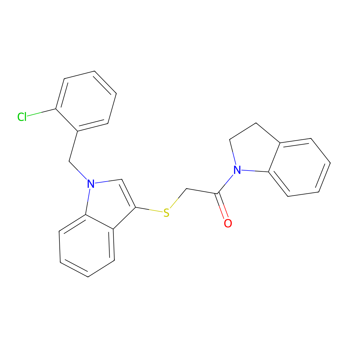 2-((1-(2-chlorobenzyl)-1H-indol-3-yl)thio)-1-(indolin-1-yl)ethanone molecular structure, CAS 497064-35-4