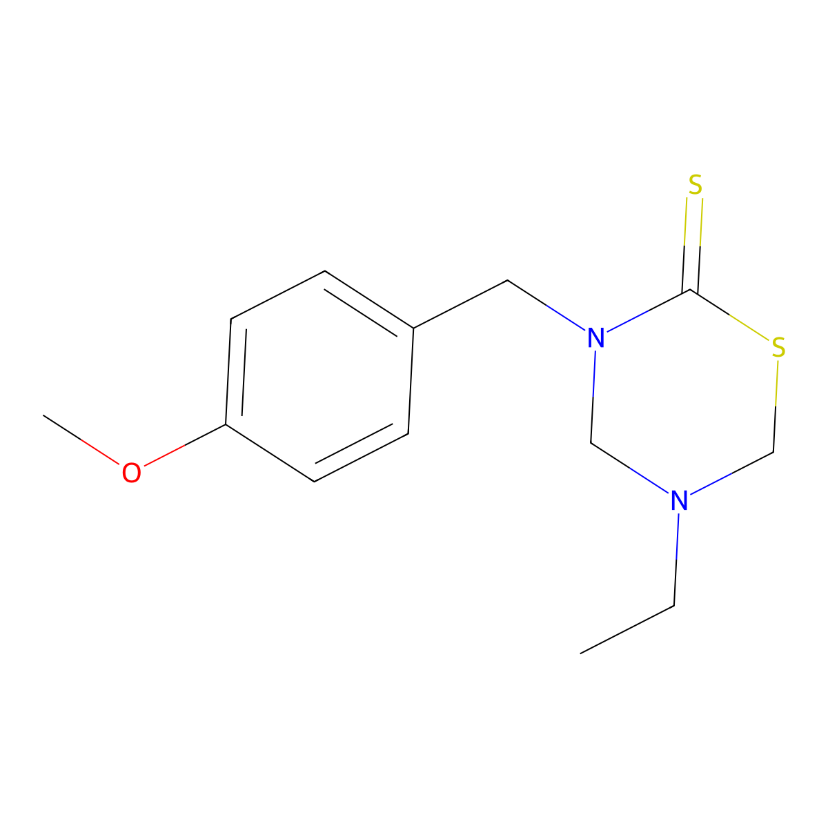 5-Ethyl-3-(4-methoxybenzyl)-1,3,5-thiadiazinane-2-thione molecular structure, CAS 497071-98-4