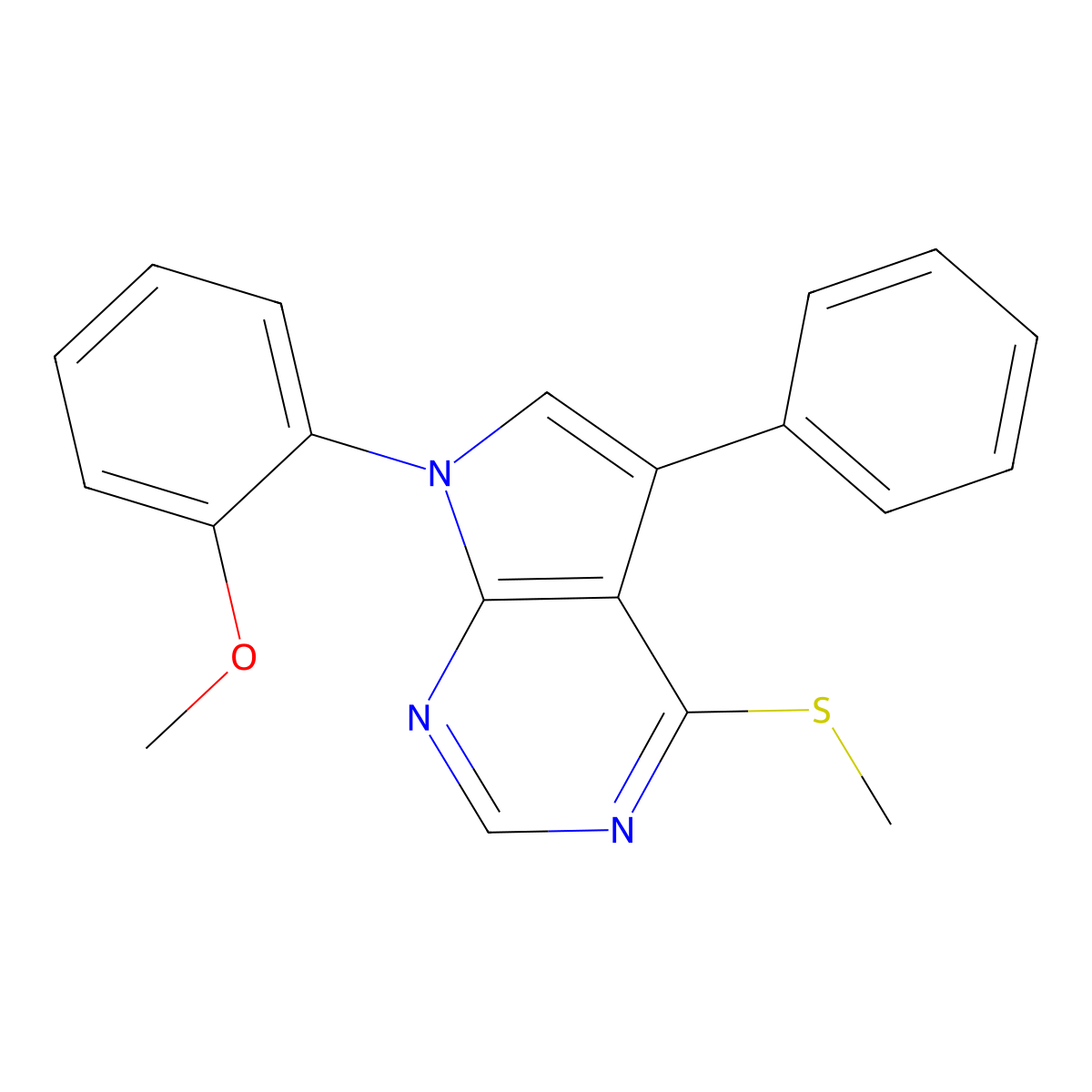 7-(2-methoxyphenyl)-4-(methylsulfanyl)-5-phenyl-7H-pyrrolo[2,3-d]pyrimidine molecular structure, CAS 497072-05-6