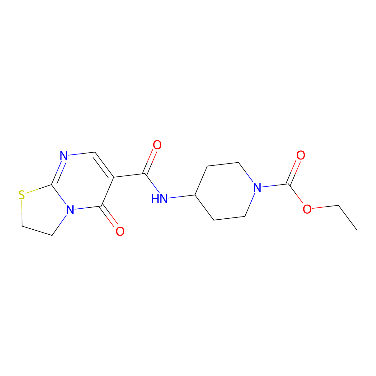 ethyl 4-(5-oxo-3,5-dihydro-2H-thiazolo[3,2-a]pyrimidine-6-carboxamido)piperidine-1-carboxylate molecular structure, CAS 497072-39-6