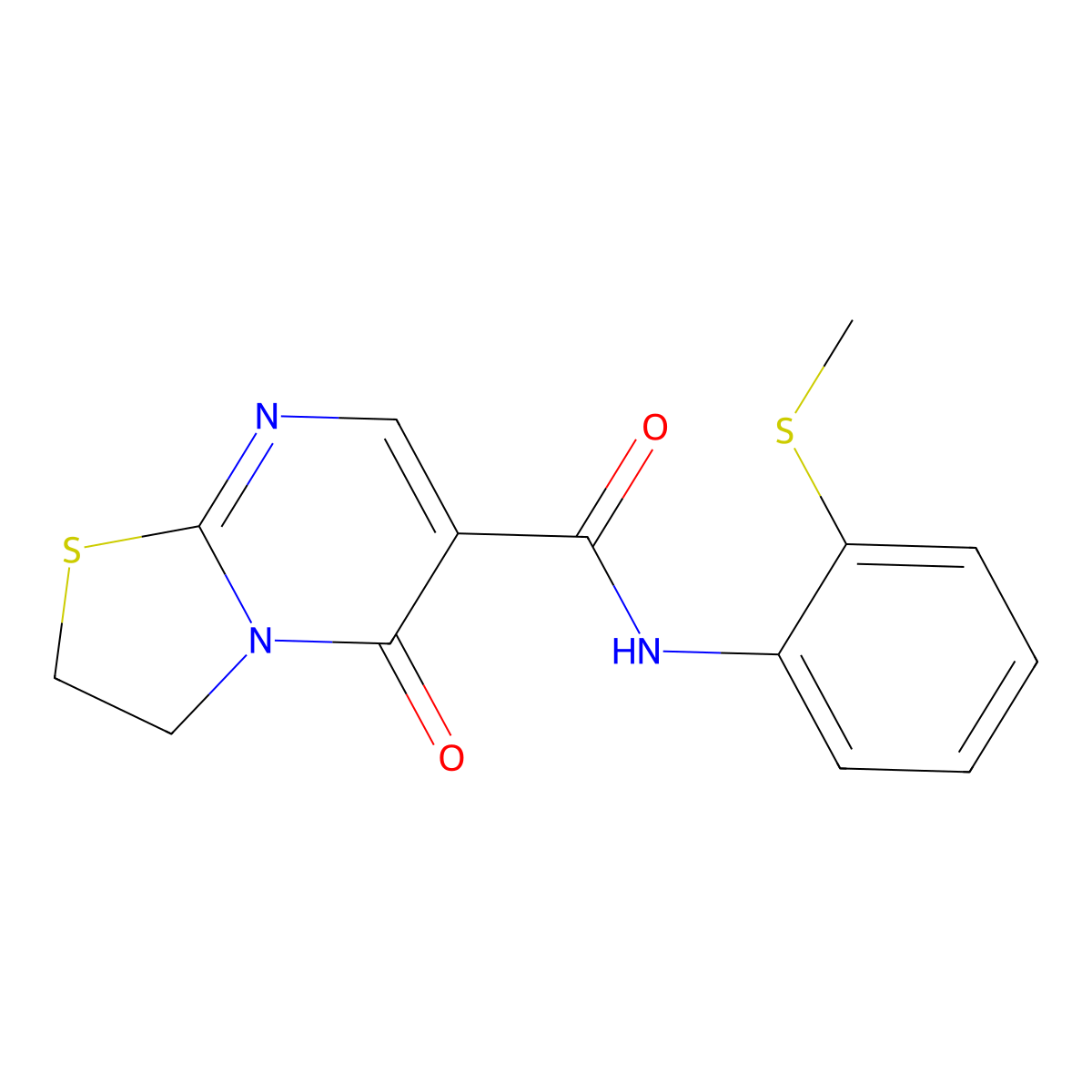 N-(2-(methylthio)phenyl)-5-oxo-3,5-dihydro-2H-thiazolo[3,2-a]pyrimidine-6-carboxamide molecular structure, CAS 497072-45-4