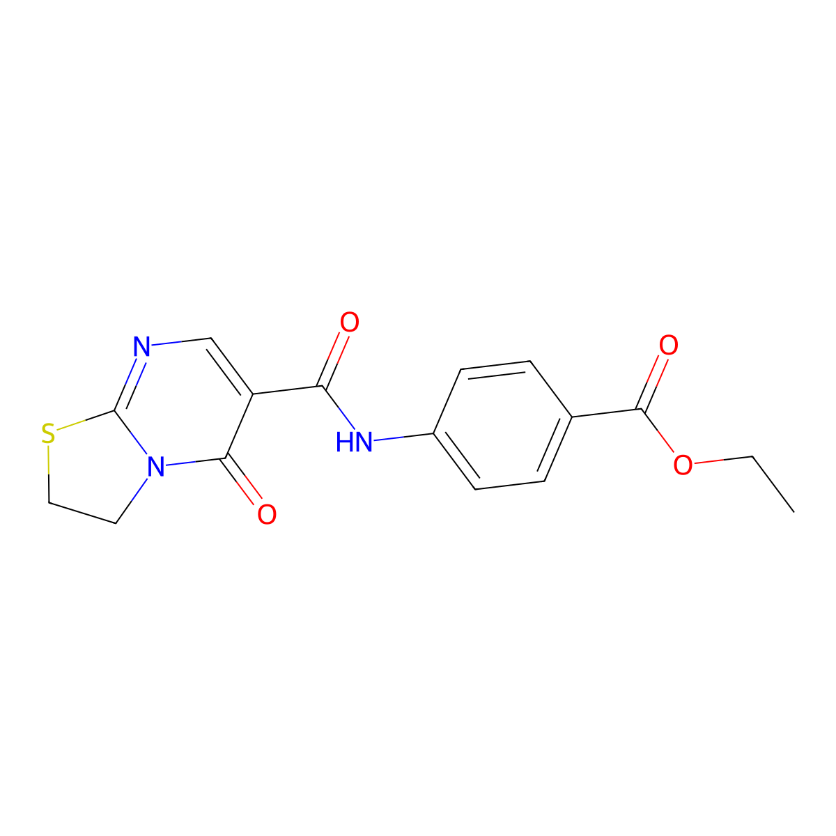 ethyl 4-(5-oxo-3,5-dihydro-2H-thiazolo[3,2-a]pyrimidine-6-carboxamido)benzoate molecular structure, CAS 497072-47-6