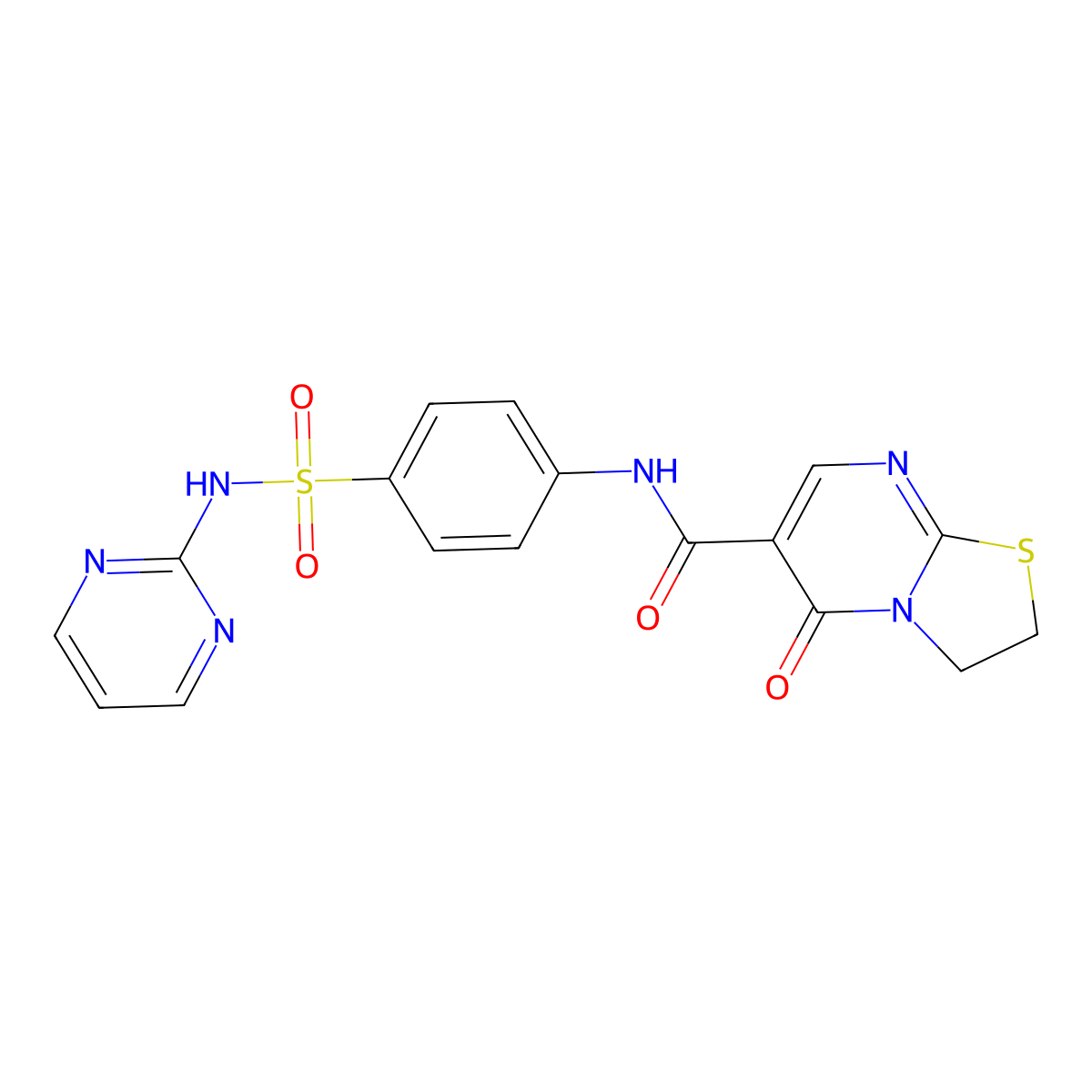 5-oxo-N-(4-(N-(pyrimidin-2-yl)sulfamoyl)phenyl)-3,5-dihydro-2H-thiazolo[3,2-a]pyrimidine-6-carboxamide molecular structure, CAS 497072-60-3