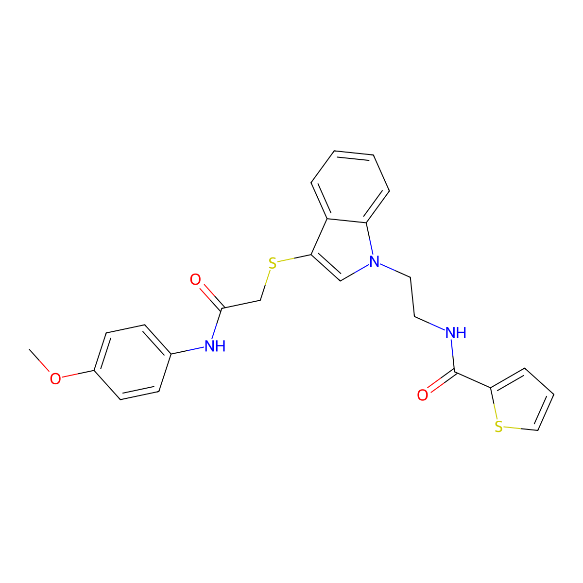 N-(2-(3-((2-((4-methoxyphenyl)amino)-2-oxoethyl)thio)-1H-indol-1-yl)ethyl)thiophene-2-carboxamide molecular structure, CAS 497073-10-6