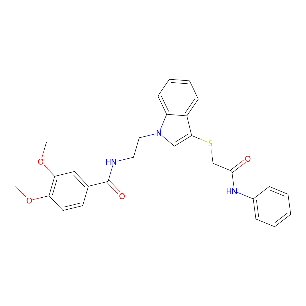 N-[2-[3-(2-anilino-2-oxoethyl)sulfanylindol-1-yl]ethyl]-3,4-dimethoxybenzamide molecular structure, CAS 497073-30-0