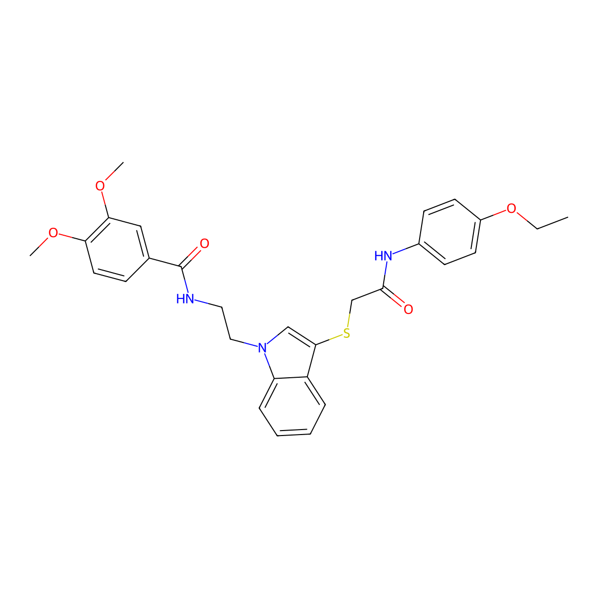 N-(2-(3-((2-((4-ethoxyphenyl)amino)-2-oxoethyl)thio)-1H-indol-1-yl)ethyl)-3,4-dimethoxybenzamide molecular structure, CAS 497073-37-7