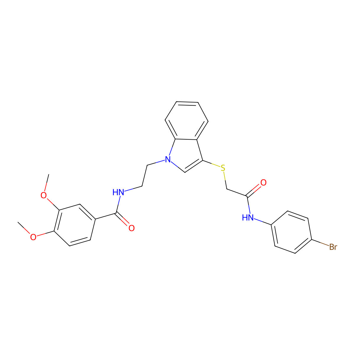 N-[2-[3-[2-(4-bromoanilino)-2-oxoethyl]sulfanylindol-1-yl]ethyl]-3,4-dimethoxybenzamide molecular structure, CAS 497073-38-8
