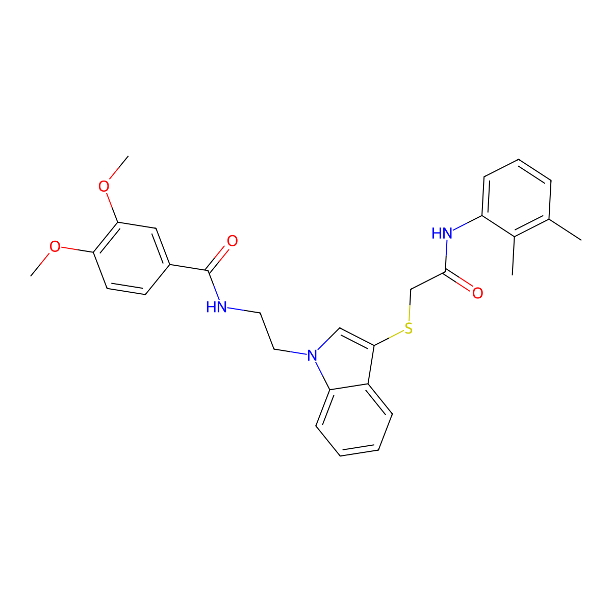 N-[2-[3-[2-(2,3-dimethylanilino)-2-oxoethyl]sulfanylindol-1-yl]ethyl]-3,4-dimethoxybenzamide molecular structure, CAS 497073-42-4