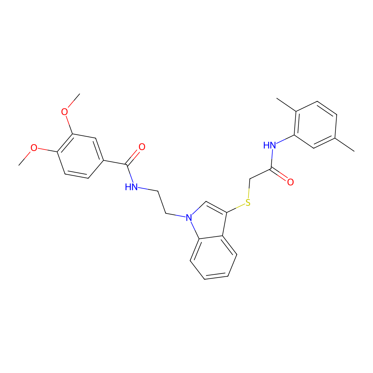 N-[2-[3-[2-(2,5-dimethylanilino)-2-oxoethyl]sulfanylindol-1-yl]ethyl]-3,4-dimethoxybenzamide molecular structure, CAS 497073-43-5
