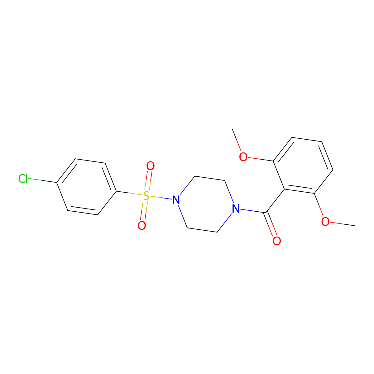 [4-(4-Chlorophenyl)sulfonylpiperazin-1-yl]-(2,6-dimethoxyphenyl)methanone molecular structure, CAS 497075-60-2