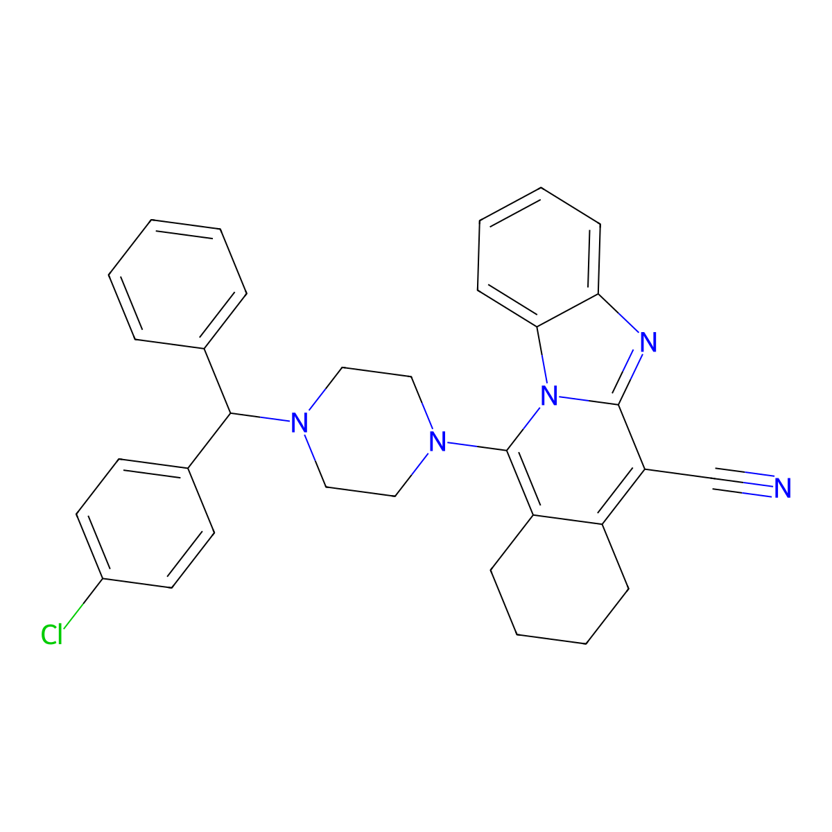 11-{4-[(4-Chlorophenyl)(phenyl)methyl]piperazin-1-yl}-7,8,9,10-tetrahydrobenzimidazo[1,2-b]isoquinoline-6-carbonitrile molecular structure, CAS 497075-80-6