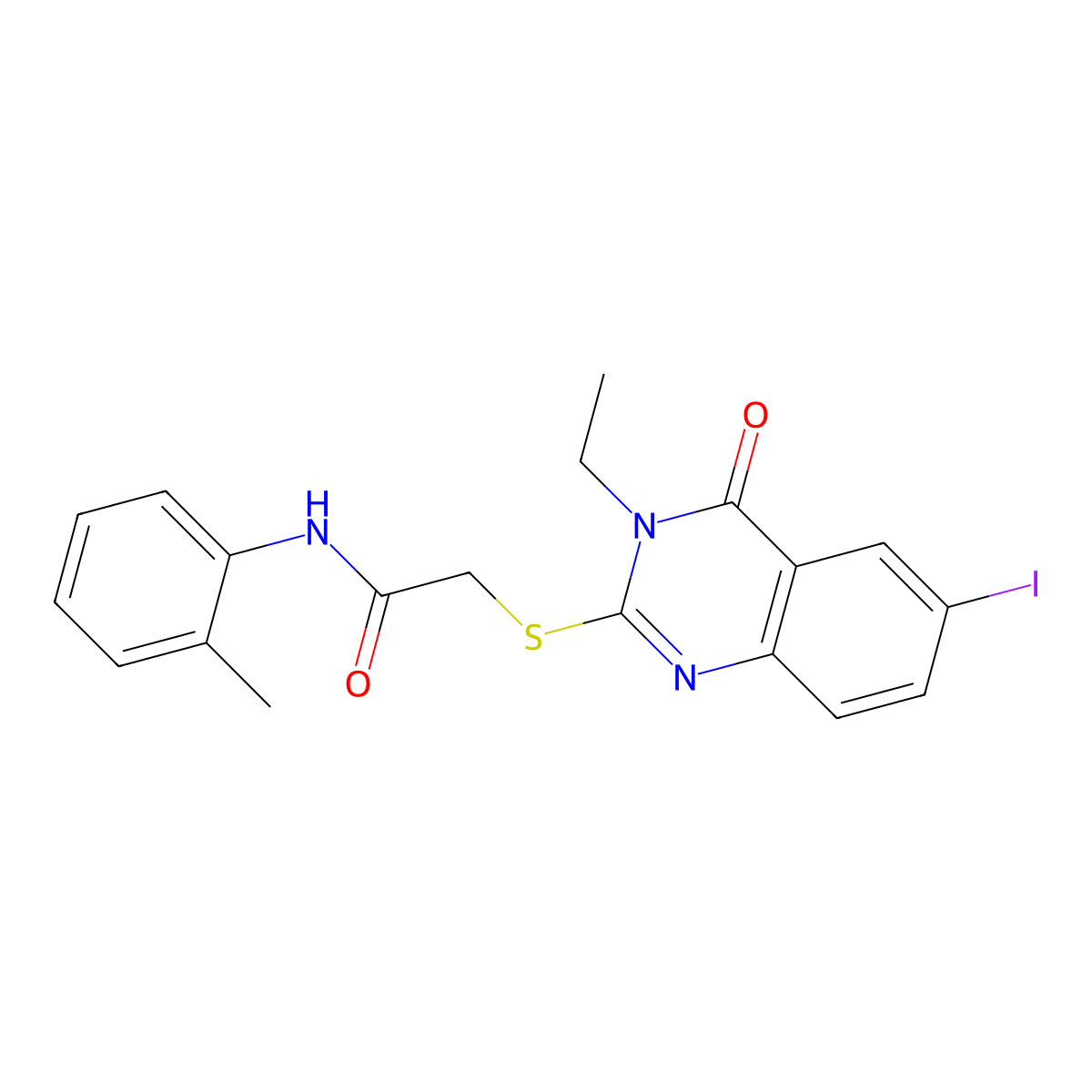 2-(3-ethyl-6-iodo-4-oxoquinazolin-2-yl)sulfanyl-N-(2-methylphenyl)acetamide molecular structure, CAS 497076-26-3