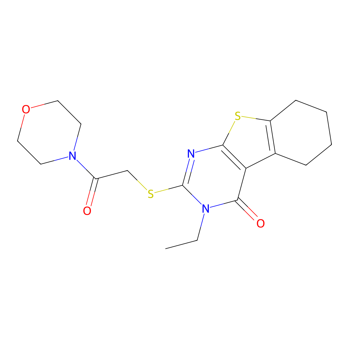 3-Ethyl-2-(2-morpholin-4-yl-2-oxoethyl)sulfanyl-5,6,7,8-tetrahydro-[1]benzothiolo[2,3-d]pyrimidin-4-one molecular structure, CAS 497076-88-7