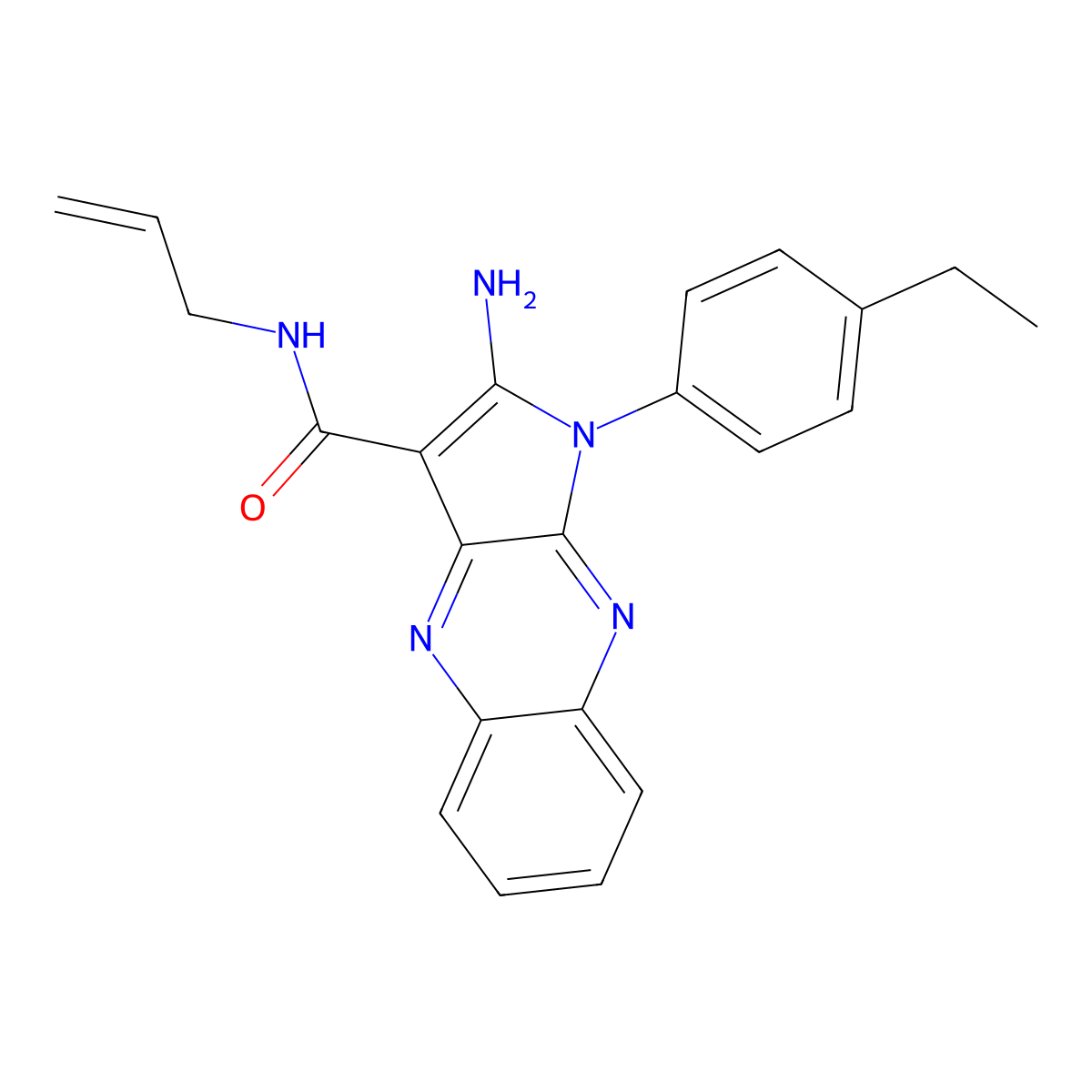 2-amino-1-(4-ethylphenyl)-N-(prop-2-en-1-yl)-1H-pyrrolo[2,3-b]quinoxaline-3-carboxamide molecular structure, CAS 497076-89-8