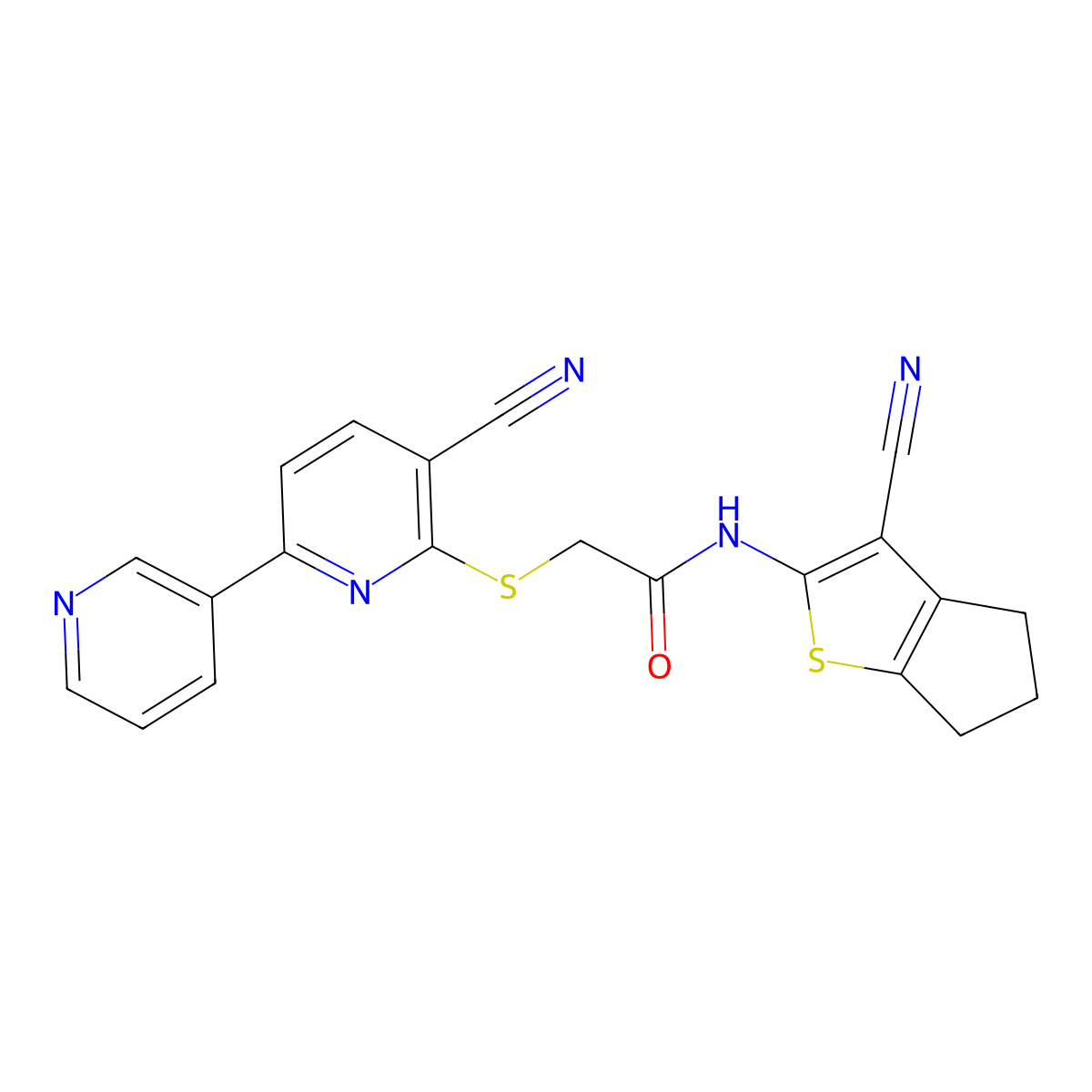 N-(3-cyano-5,6-dihydro-4H-cyclopenta[b]thiophen-2-yl)-2-(3-cyano-6-pyridin-3-ylpyridin-2-yl)sulfanylacetamide molecular structure, CAS 497077-96-0
