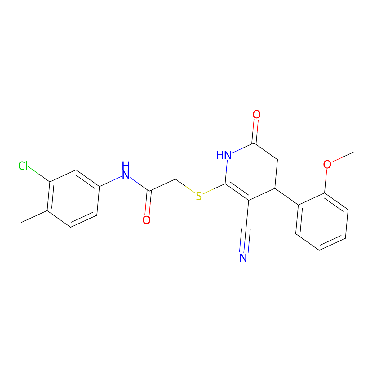 N-(3-chloro-4-methylphenyl)-2-((3-cyano-4-(2-methoxyphenyl)-6-oxo-1,4,5,6-tetrahydropyridin-2-yl)thio)acetamide molecular structure, CAS 497078-34-9
