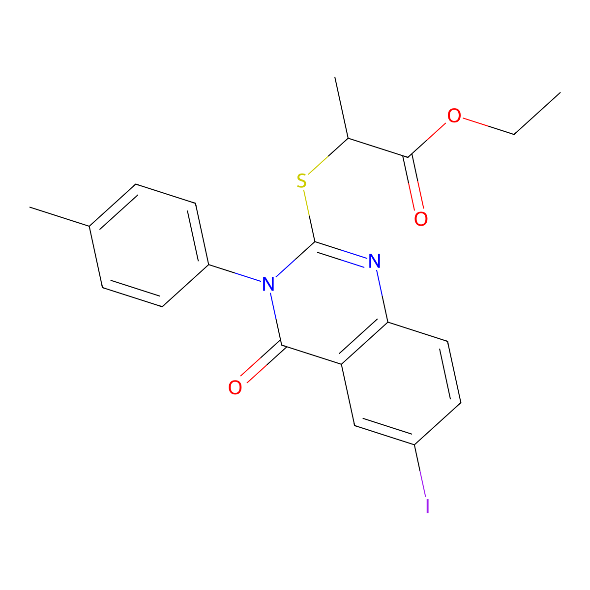 Ethyl 2-[6-iodo-3-(4-methylphenyl)-4-oxoquinazolin-2-yl]sulfanylpropanoate molecular structure, CAS 497078-36-1