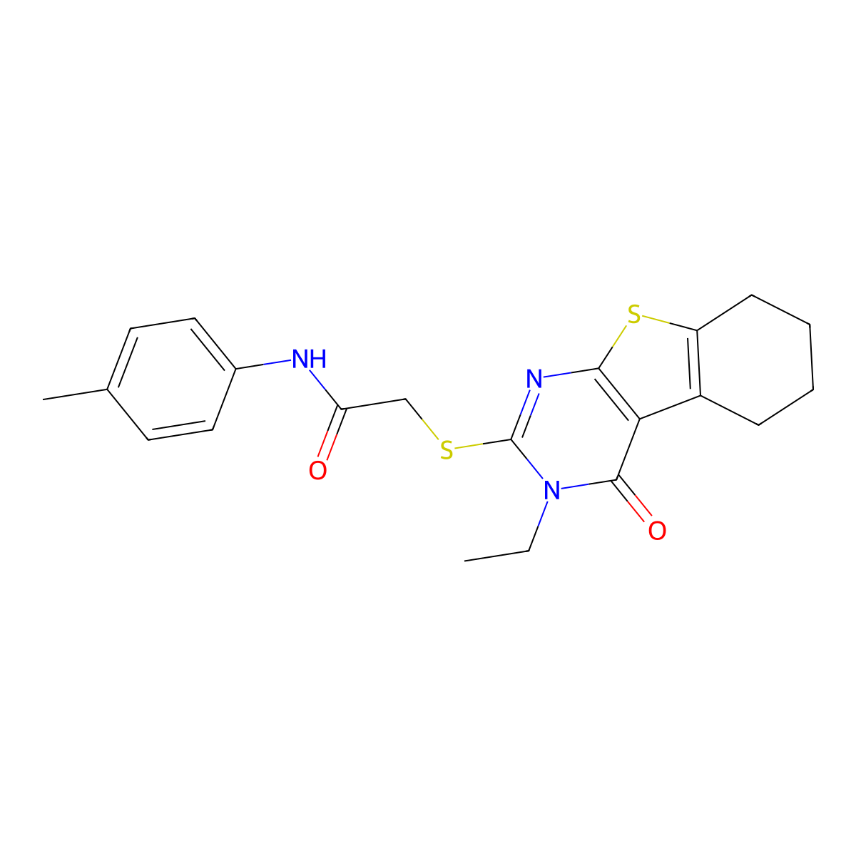 2-[(3-ethyl-4-oxo-3,4,5,6,7,8-hexahydro[1]benzothieno[2,3-d]pyrimidin-2-yl)sulfanyl]-N-(4-methylphenyl)acetamide molecular structure, CAS 497078-99-6