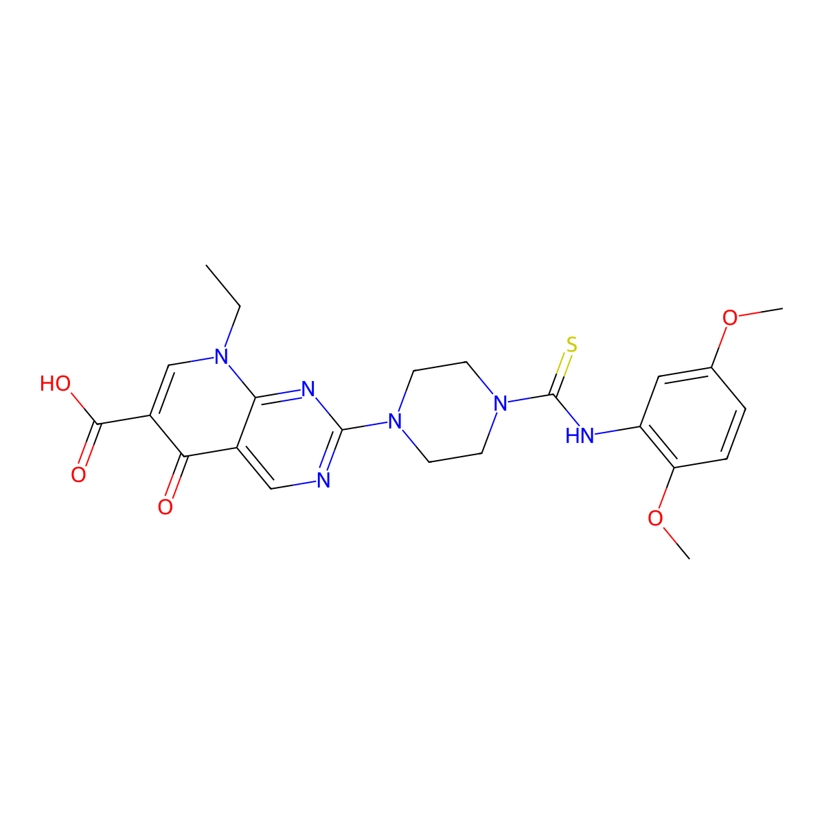 2-[4-[(2,5-Dimethoxyphenyl)carbamothioyl]piperazin-1-yl]-8-ethyl-5-oxopyrido[2,3-d]pyrimidine-6-carboxylic acid molecular structure, CAS 497079-26-2
