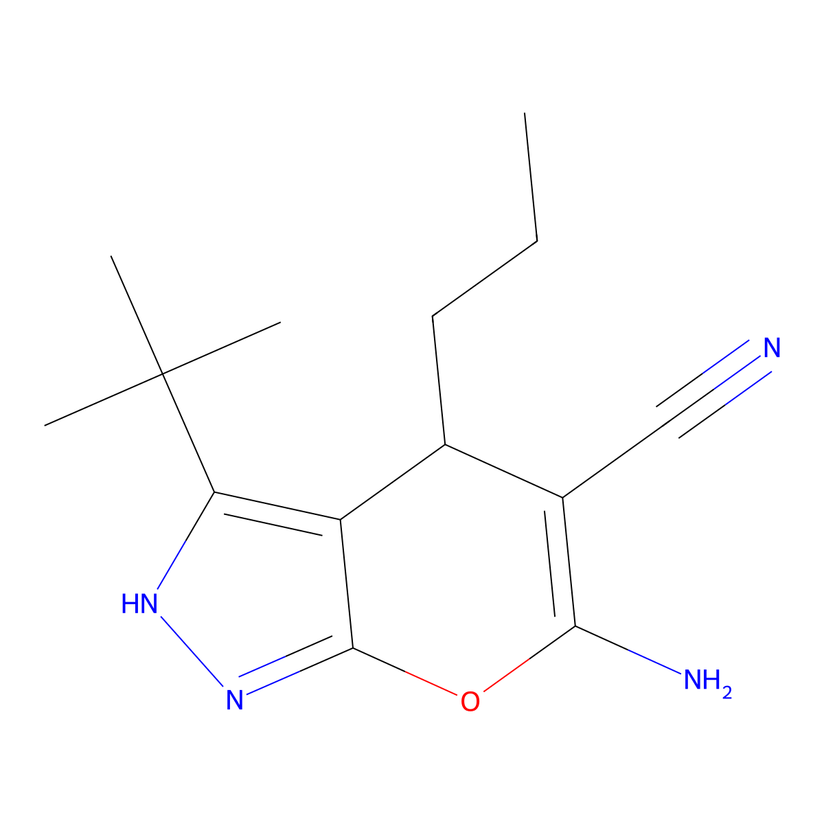 6-Amino-3-tert-butyl-4-propyl-1,4-dihydropyrano[2,3-c]pyrazole-5-carbonitrile molecular structure, CAS 497079-88-6