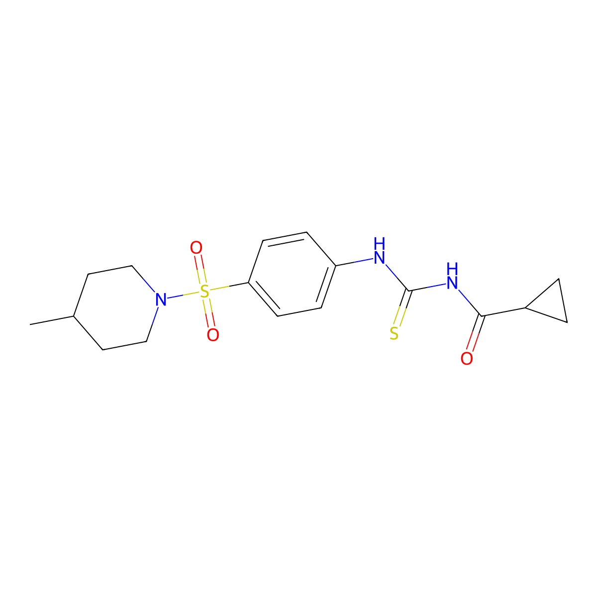 N-((4-((4-methylpiperidin-1-yl)sulfonyl)phenyl)carbamothioyl)cyclopropanecarboxamide molecular structure, CAS 497081-34-2