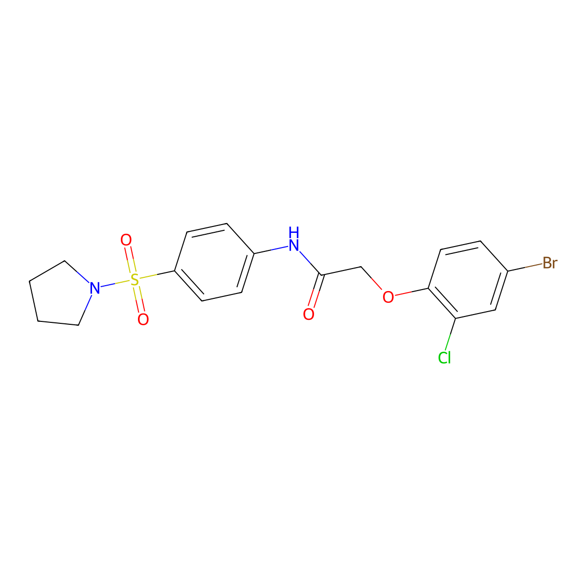 2-(4-bromo-2-chlorophenoxy)-N-(4-pyrrolidin-1-ylsulfonylphenyl)acetamide molecular structure, CAS 497081-65-9