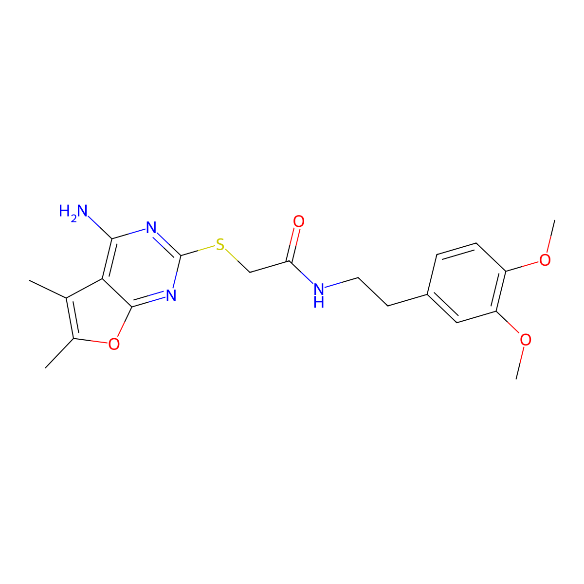 2-[(4-amino-5,6-dimethylfuro[2,3-d]pyrimidin-2-yl)thio]-N-[2-(3,4-dimethoxyphenyl)ethyl]acetamide molecular structure, CAS 497081-96-6