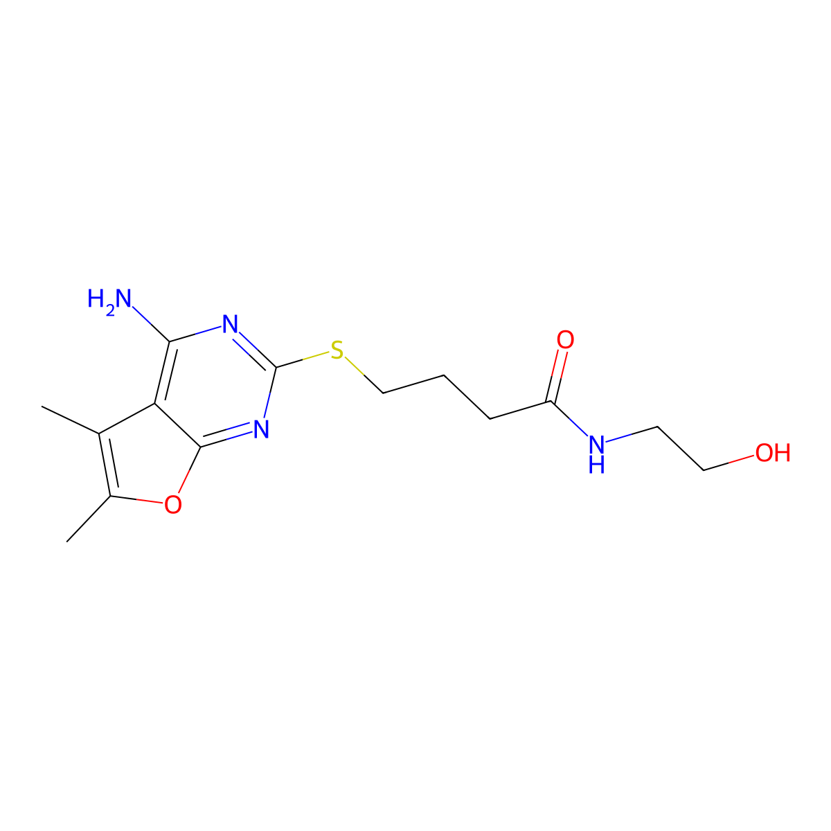 4-(4-amino-5,6-dimethylfuro[2,3-d]pyrimidin-2-yl)sulfanyl-N-(2-hydroxyethyl)butanamide molecular structure, CAS 497081-97-7