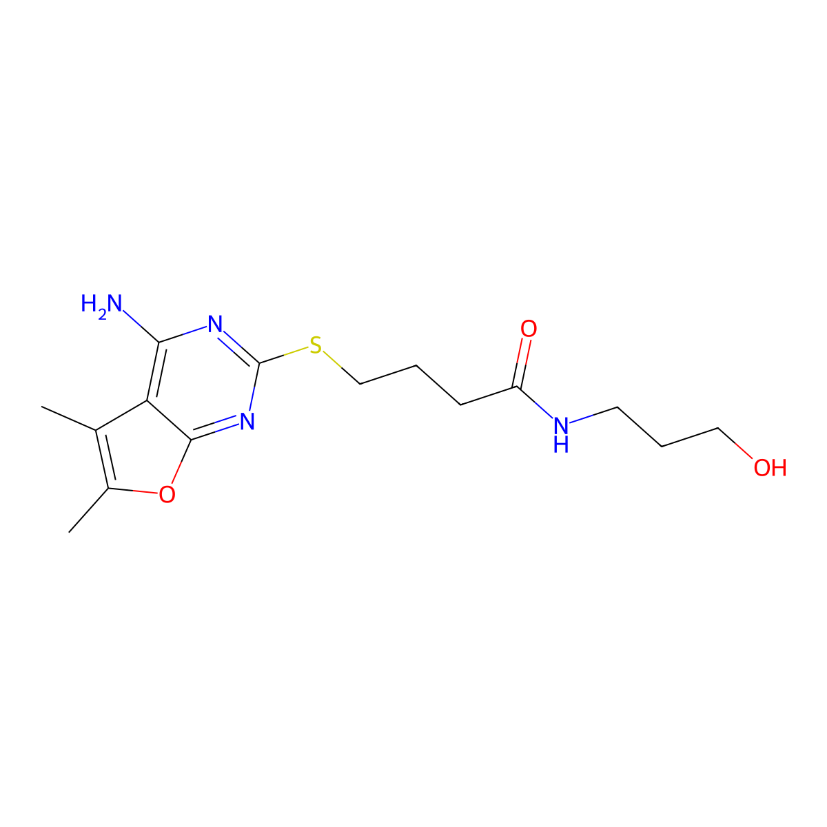 4-[(4-amino-5,6-dimethylfuro[2,3-d]pyrimidin-2-yl)sulfanyl]-N-(3-hydroxypropyl)butanamide molecular structure, CAS 497081-98-8