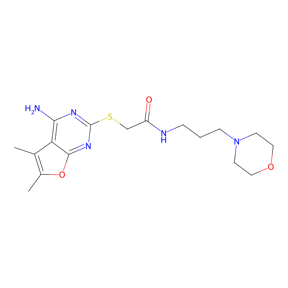 2-((4-amino-5,6-dimethylfuro[2,3-d]pyrimidin-2-yl)thio)-N-(3-morpholinopropyl)acetamide molecular structure, CAS 497082-00-5