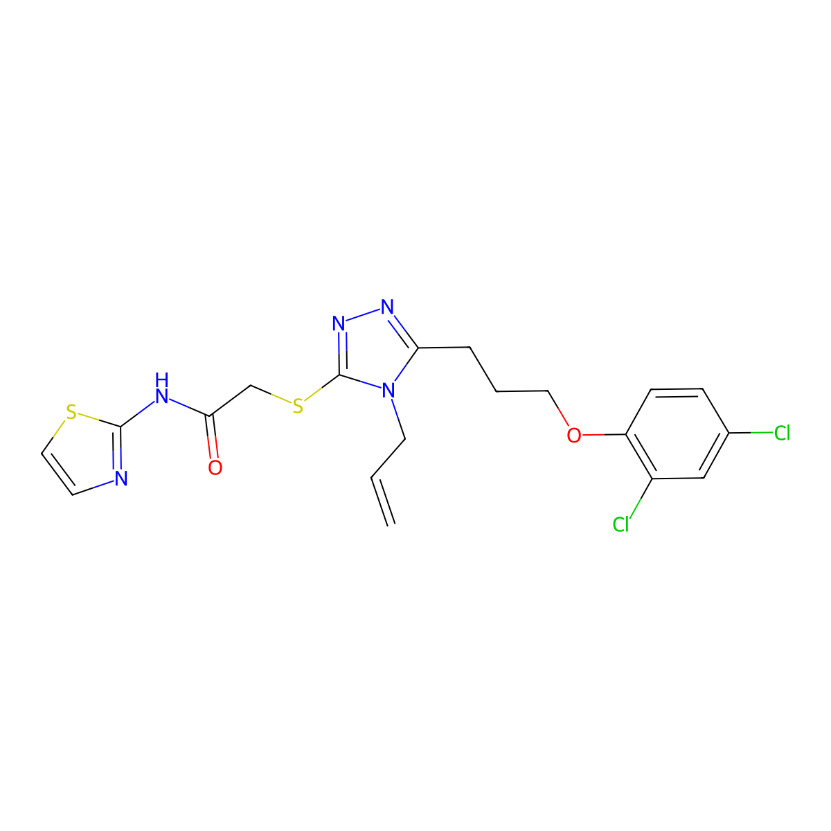 2-[[5-[3-(2,4-dichlorophenoxy)propyl]-4-prop-2-enyl-1,2,4-triazol-3-yl]sulfanyl]-N-(1,3-thiazol-2-yl)acetamide molecular structure, CAS 497082-03-8