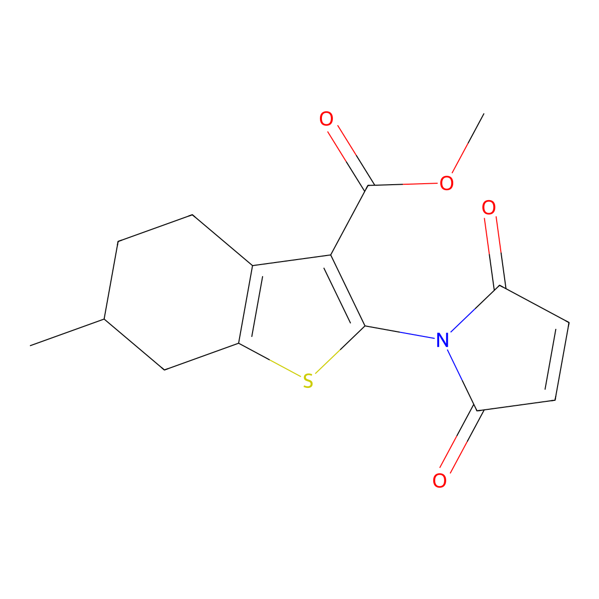 methyl 2-(2,5-dioxo-2,5-dihydro-1H-pyrrol-1-yl)-6-methyl-4,5,6,7-tetrahydro-1-benzothiophene-3-carboxylate molecular structure, CAS 497082-12-9