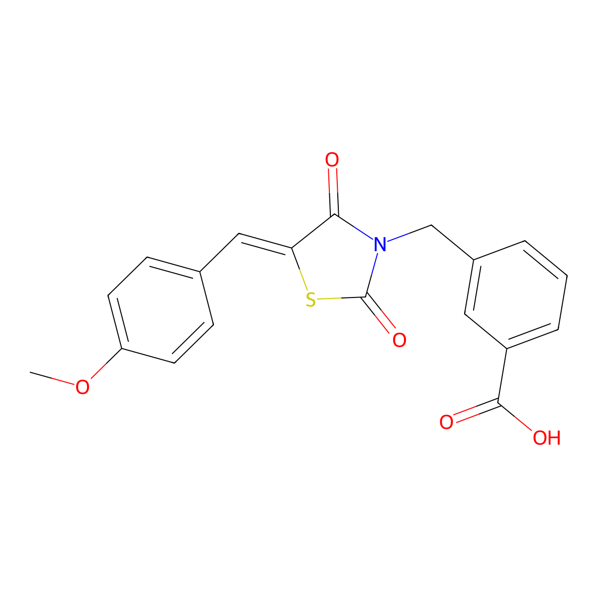 3-({5-[(4-Methoxyphenyl)methylidene]-2,4-dioxo-1,3-thiazolidin-3-yl}methyl)benzoic acid molecular structure, CAS 497082-21-0