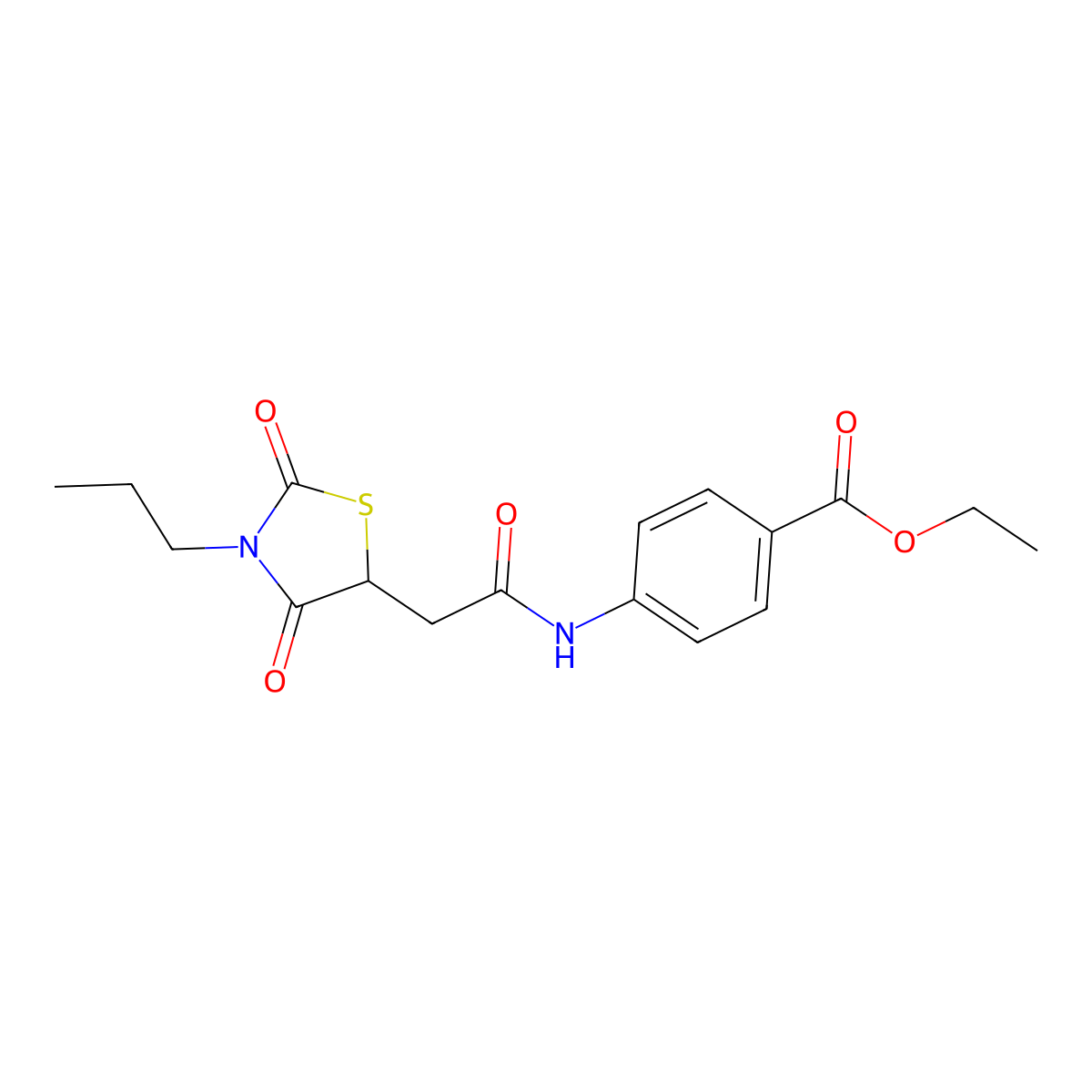 Ethyl 4-{[(2,4-dioxo-3-propyl-1,3-thiazolidin-5-yl)acetyl]amino}benzoate molecular structure, CAS 497082-35-6
