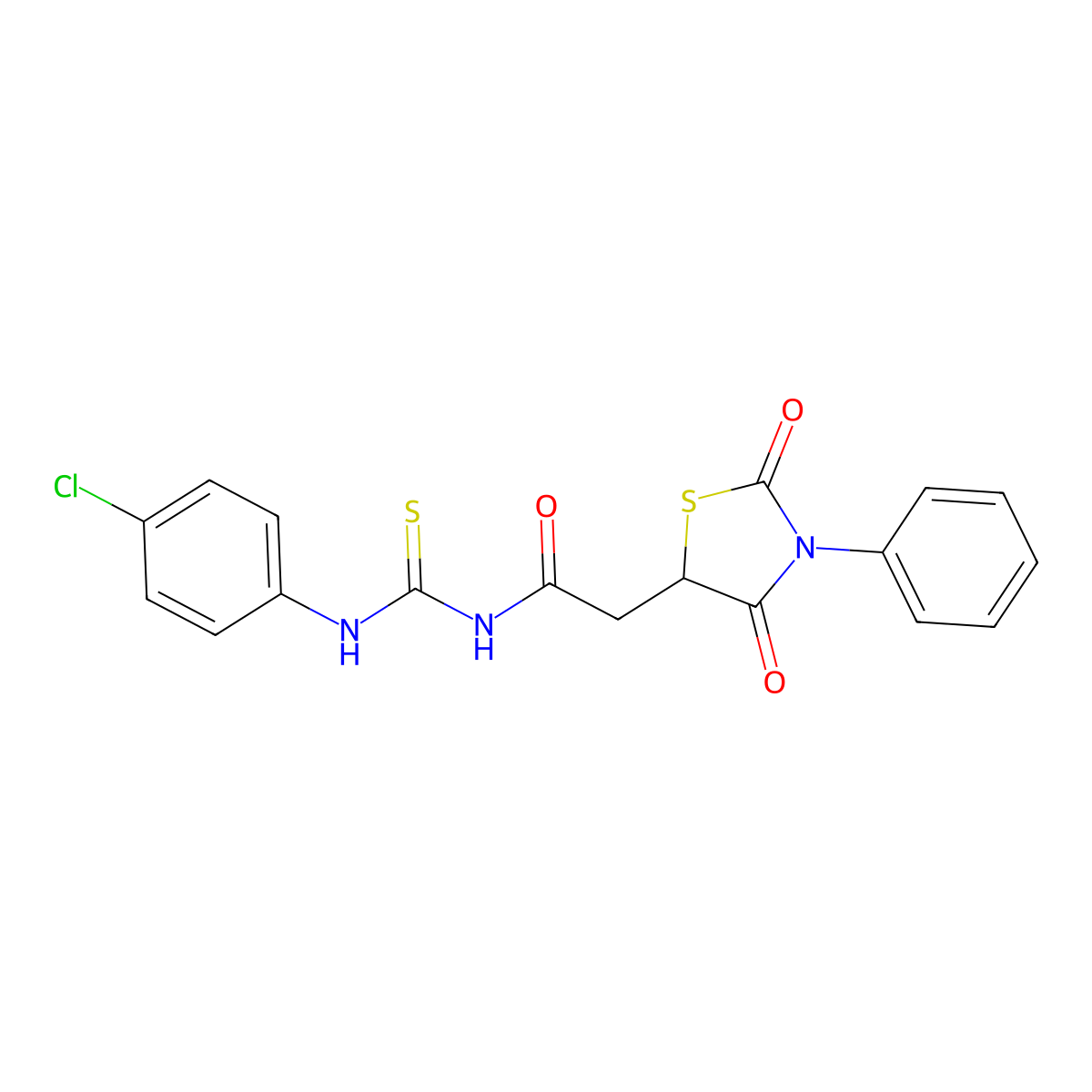 N-[(4-chlorophenyl)carbamothioyl]-2-(2,4-dioxo-3-phenyl-1,3-thiazolidin-5-yl)acetamide molecular structure, CAS 497082-39-0
