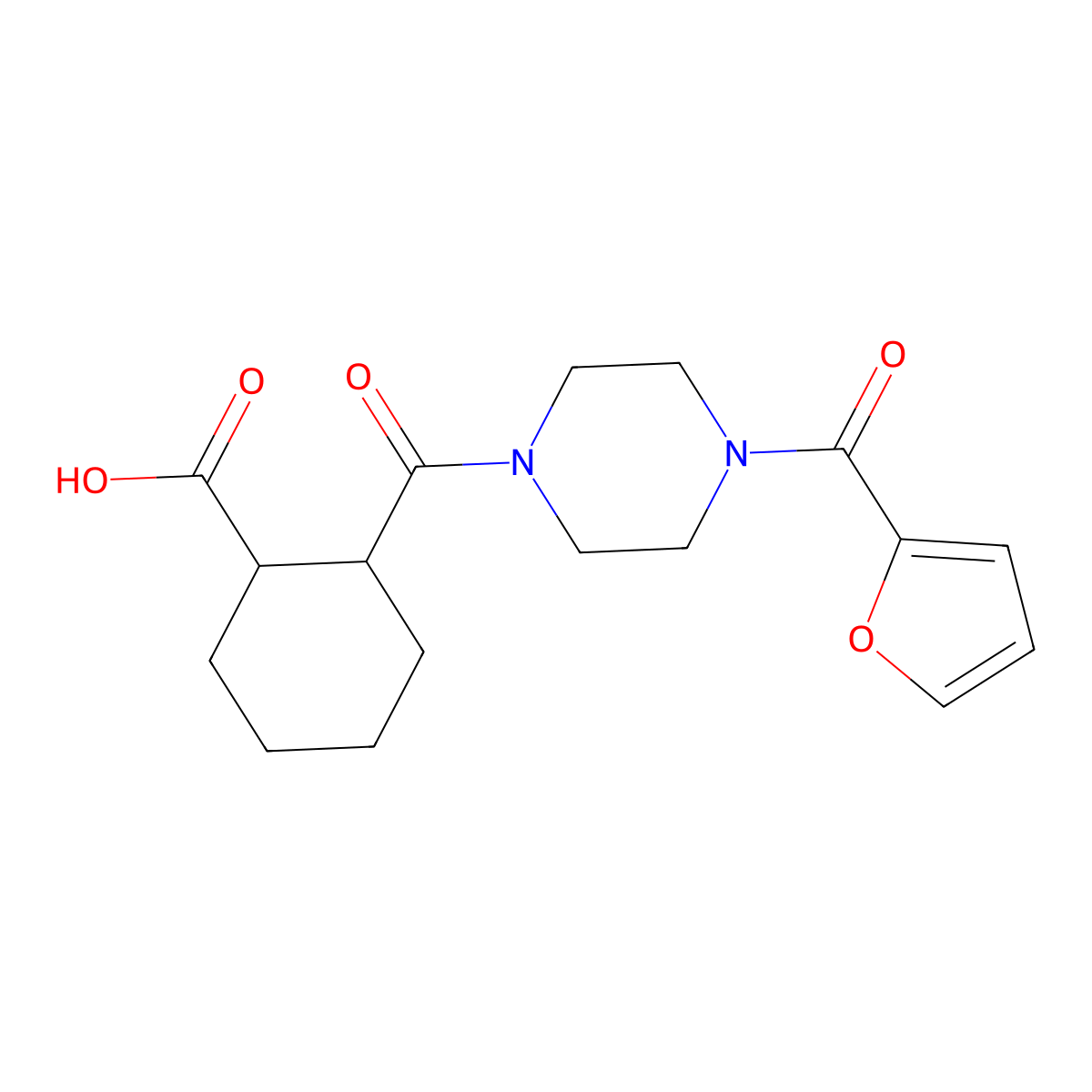 2-[4-(furan-2-carbonyl)piperazine-1-carbonyl]cyclohexane-1-carboxylic Acid molecular structure, CAS 497083-18-8