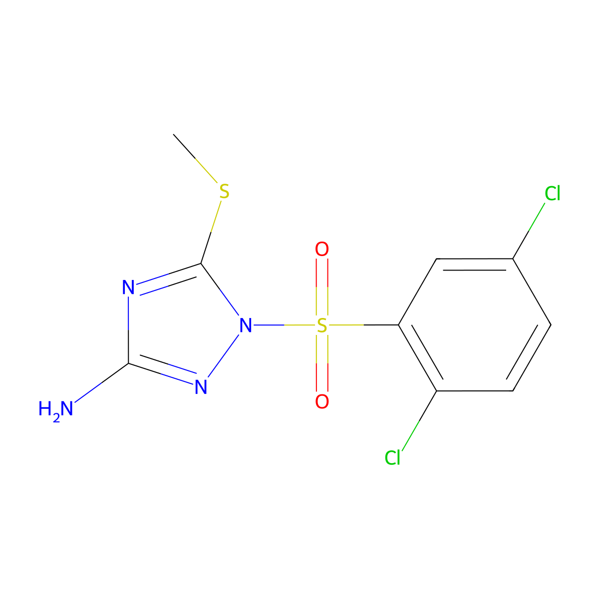 1-((2,5-Dichlorophenyl)sulfonyl)-5-methylthio-1,2,4-triazole-3-ylamine molecular structure, CAS 497083-26-8