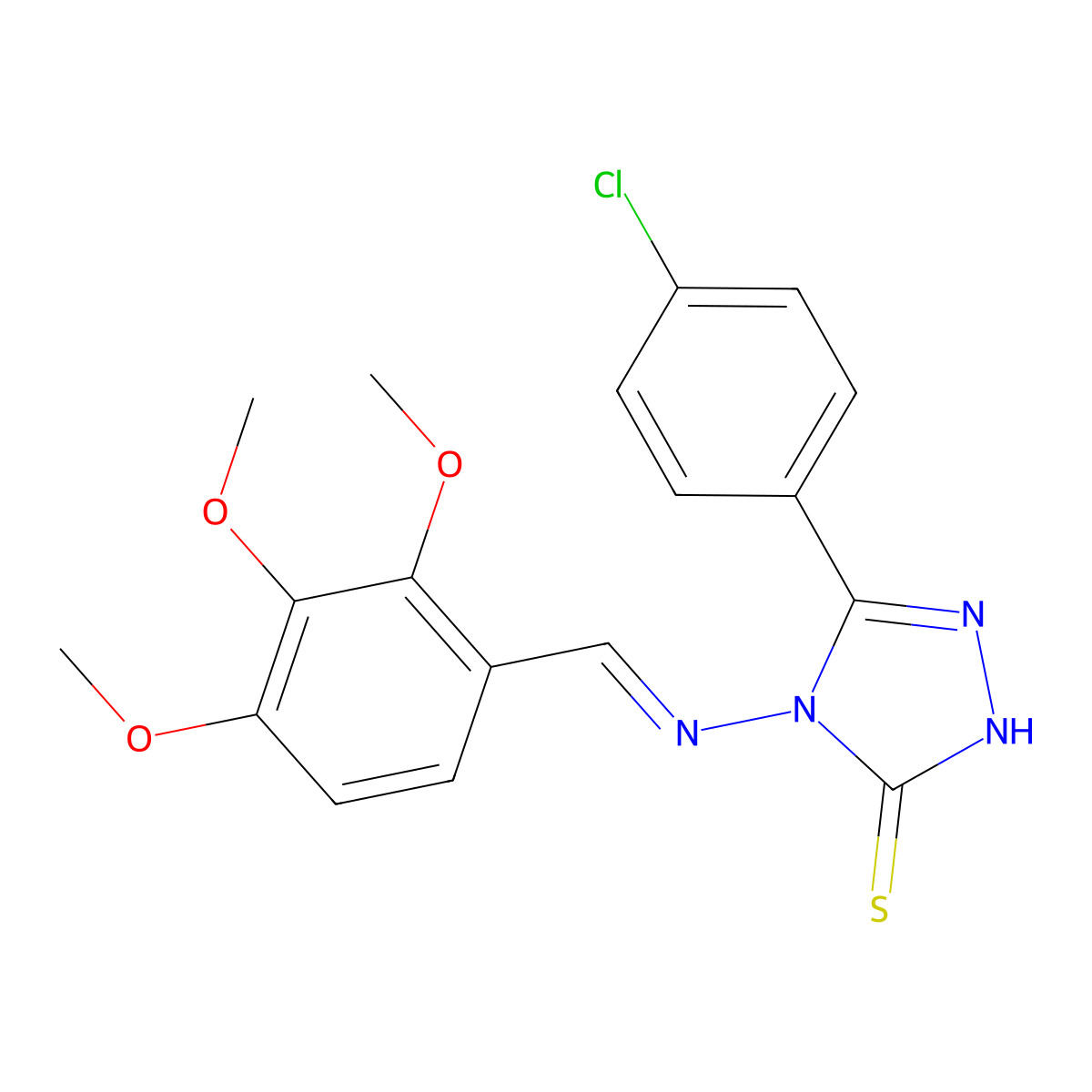 5-(4-chlorophenyl)-4-[(2,3,4-trimethoxybenzylidene)amino]-4H-1,2,4-triazole-3-thiol molecular structure, CAS 497083-97-3