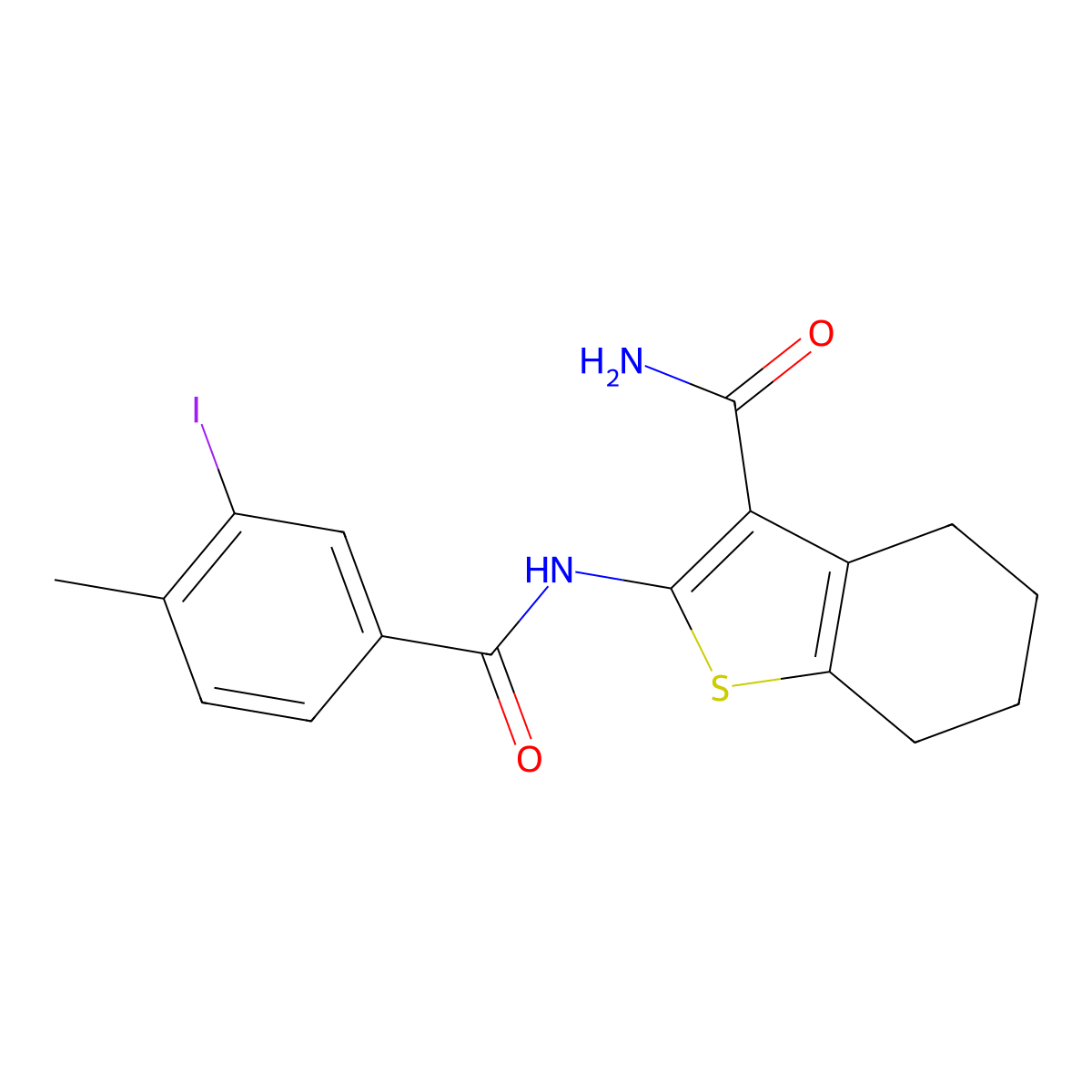 2-[(3-Iodo-4-methylbenzoyl)amino]-4,5,6,7-tetrahydro-1-benzothiophene-3-carboxamide molecular structure, CAS 497089-75-5