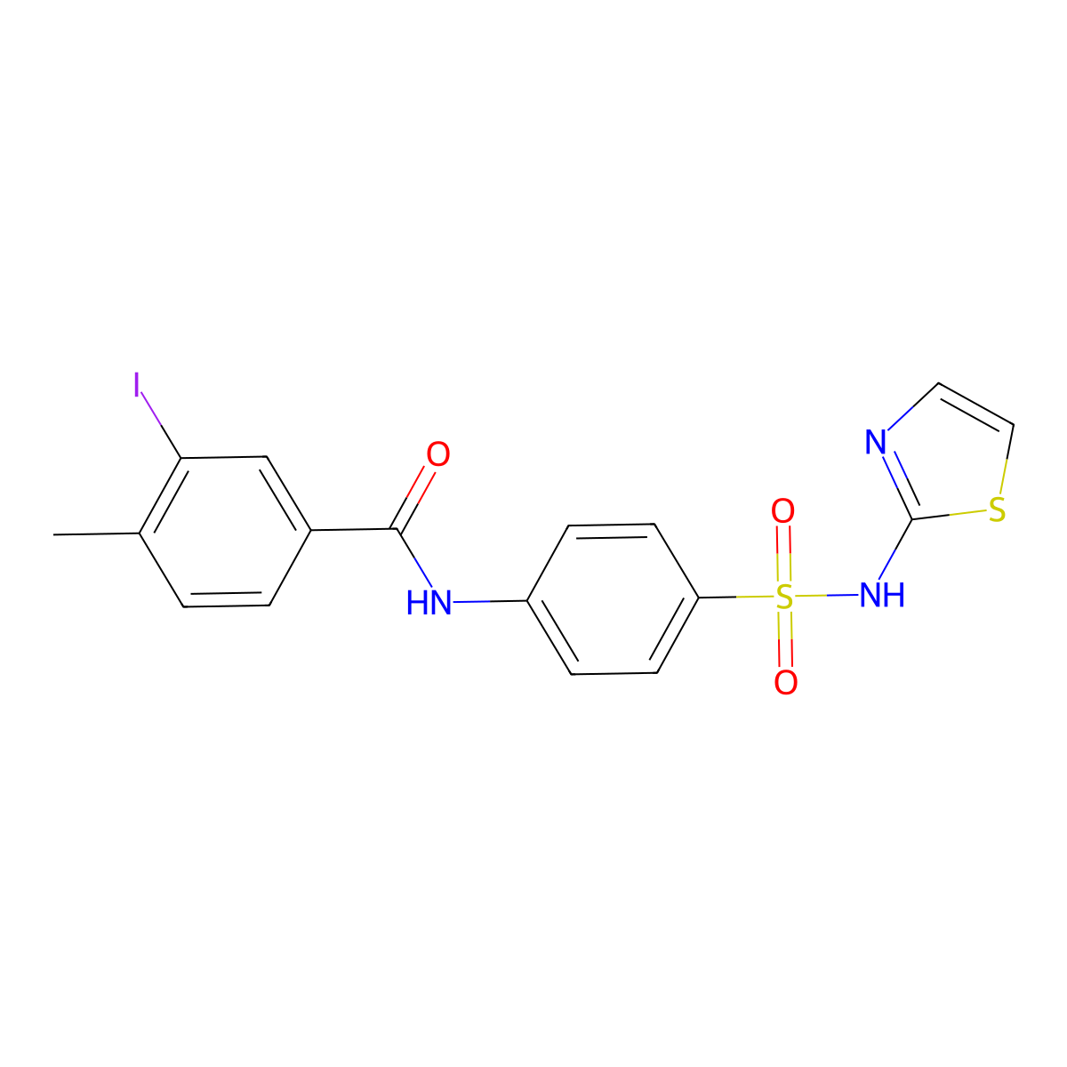 3-iodo-4-methyl-N-(4-(N-(thiazol-2-yl)sulfamoyl)phenyl)benzamide molecular structure, CAS 497089-83-5