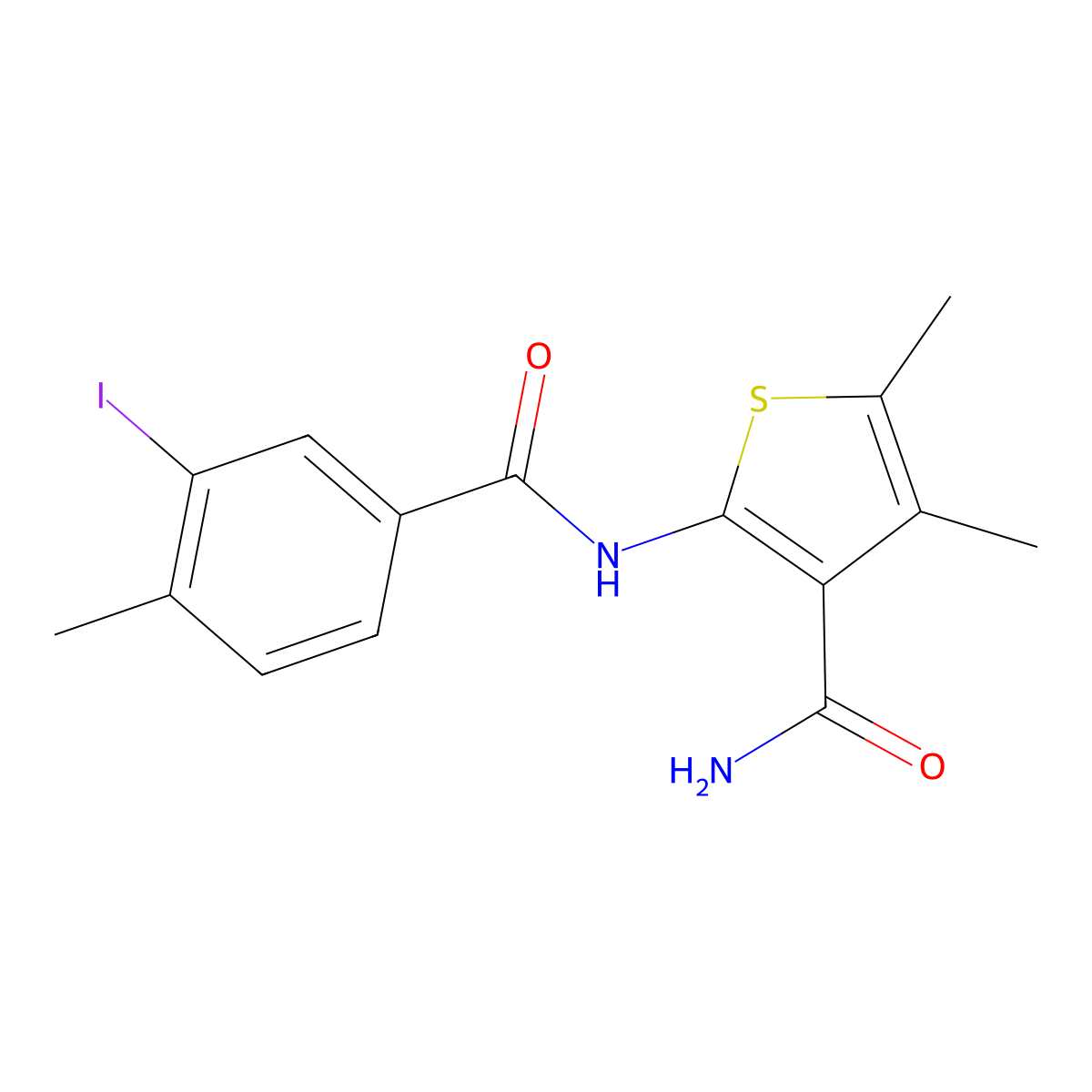 2-[(3-Iodo-4-methylbenzoyl)amino]-4,5-dimethyl-3-thiophenecarboxamide molecular structure, CAS 497089-84-6